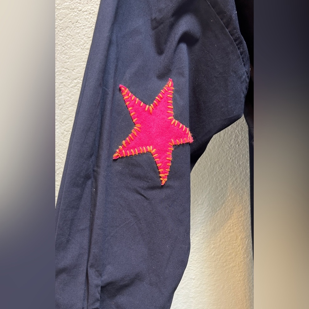 Caryn Lawn Preppy Star Navy Tunic Dress Pink Star Elbow Accents One Size - Picture 5 of 7